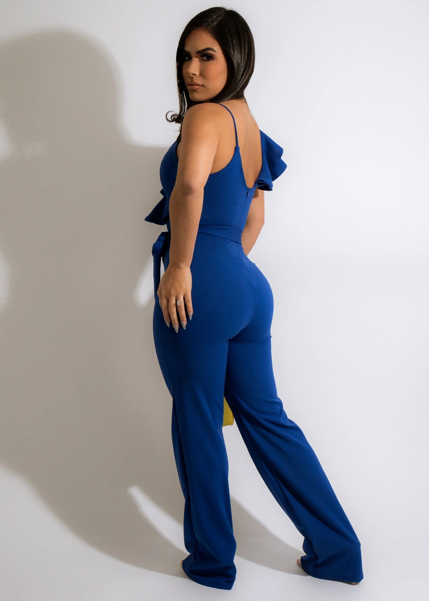 Popular Fashion Suspenders Lotus Leaf Sleeve Jumpsuit