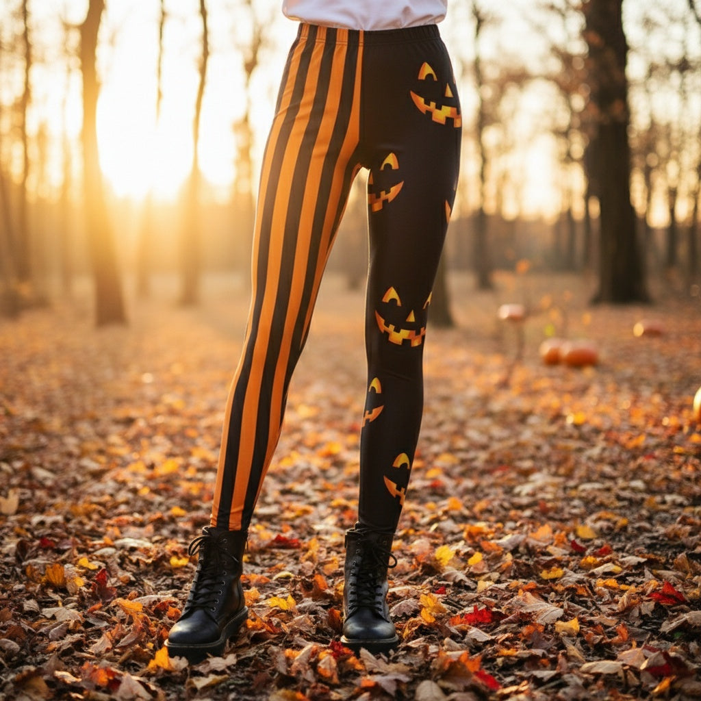 Funny Pumpkin Head Pattern Stretch Leggings