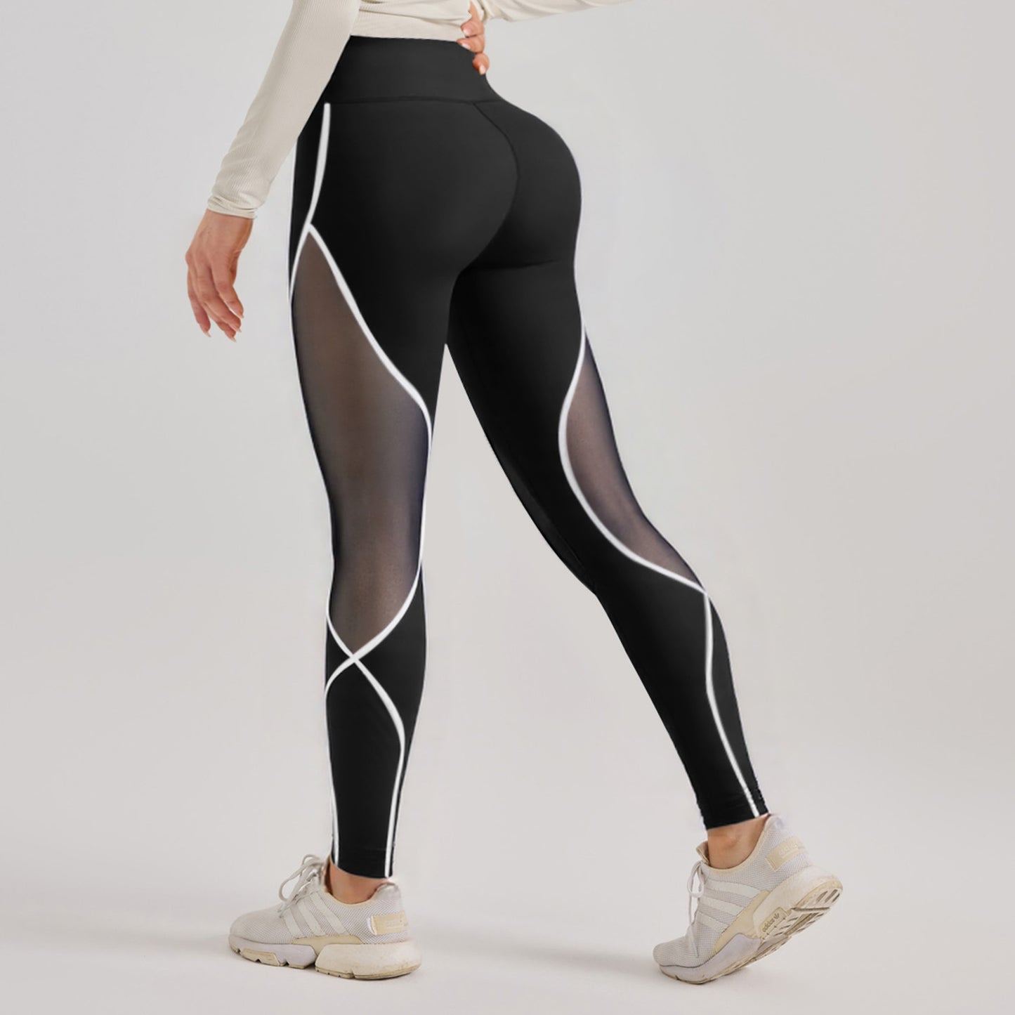High-Waist Hip-Lifting Women's Yoga Pants Cross-Border Zone Color-Block Mesh Long Pants for Running