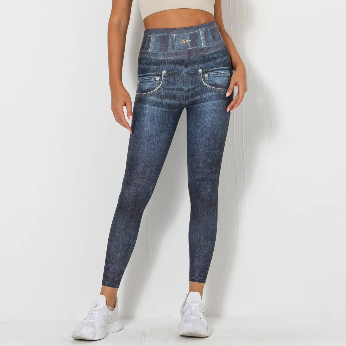 Digital Print Denim Jeans Style Blue Tight Women Sport Leggings Running Fitness Yoga Pants Leggings