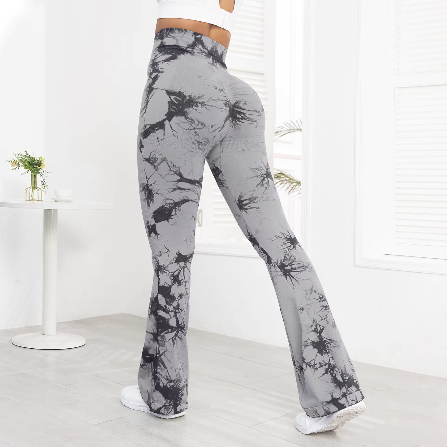 Tie-Dye Plus Size Tummy Control Compression Butt Lifting Flare Leggings for Women With Pockets