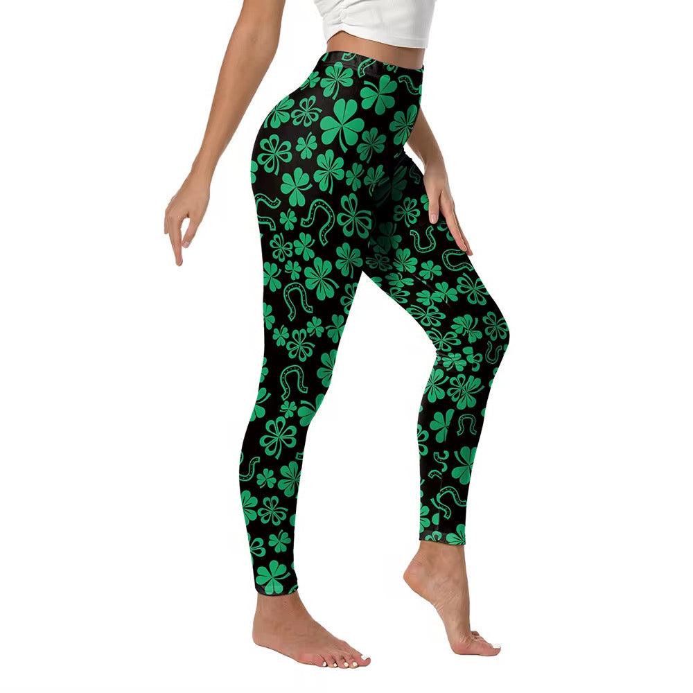 Women's High Waisted Stretchy Saint Patrick's Day Leggings - Green