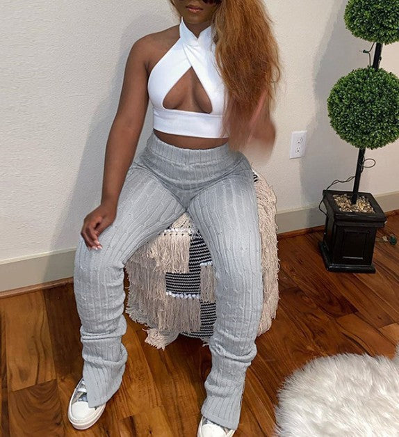 Fall Winter Amazon Ins Mid-Waist Trousers With Slits And Hips Slim Casual Pants