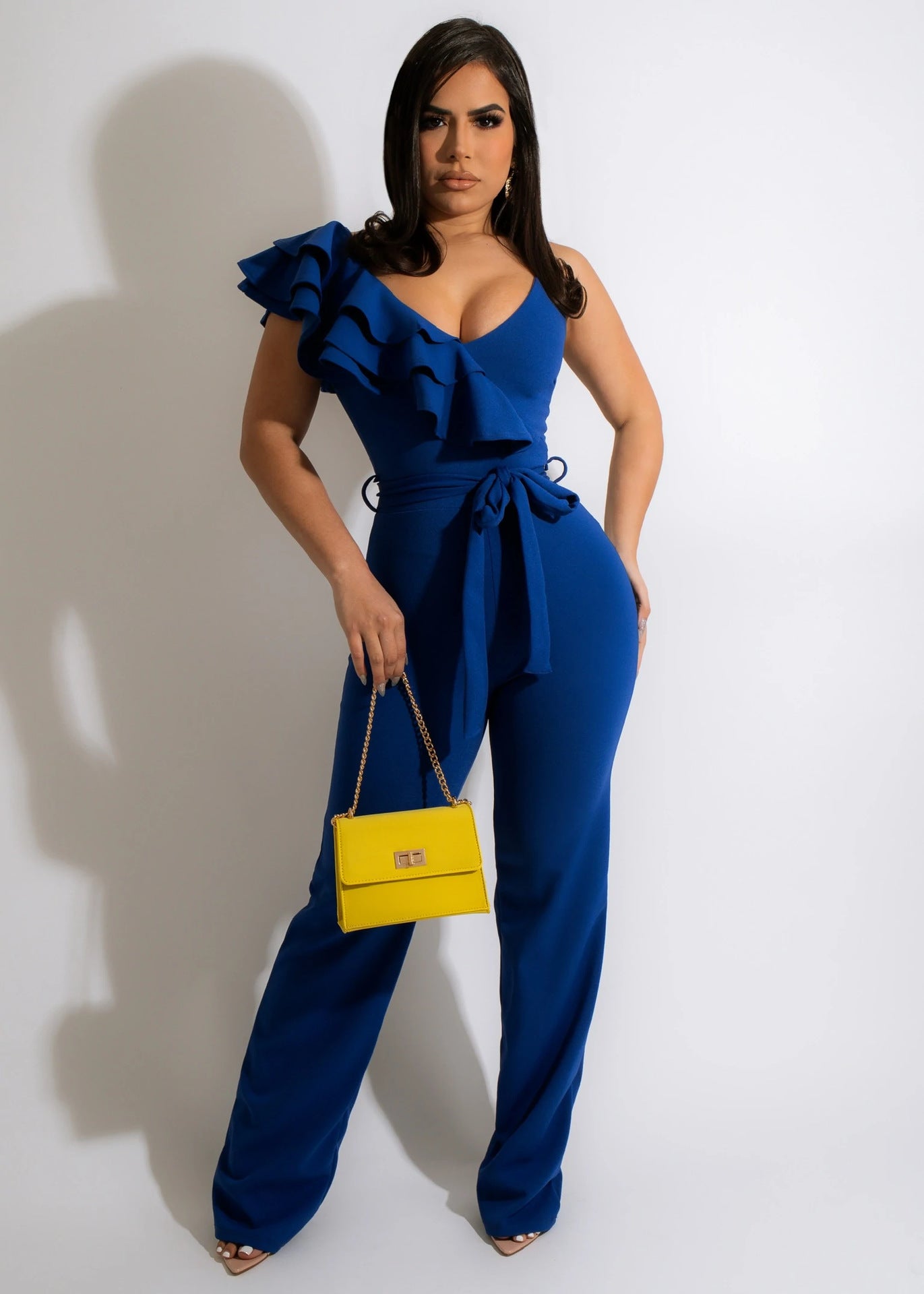 Popular Fashion Suspenders Lotus Leaf Sleeve Jumpsuit