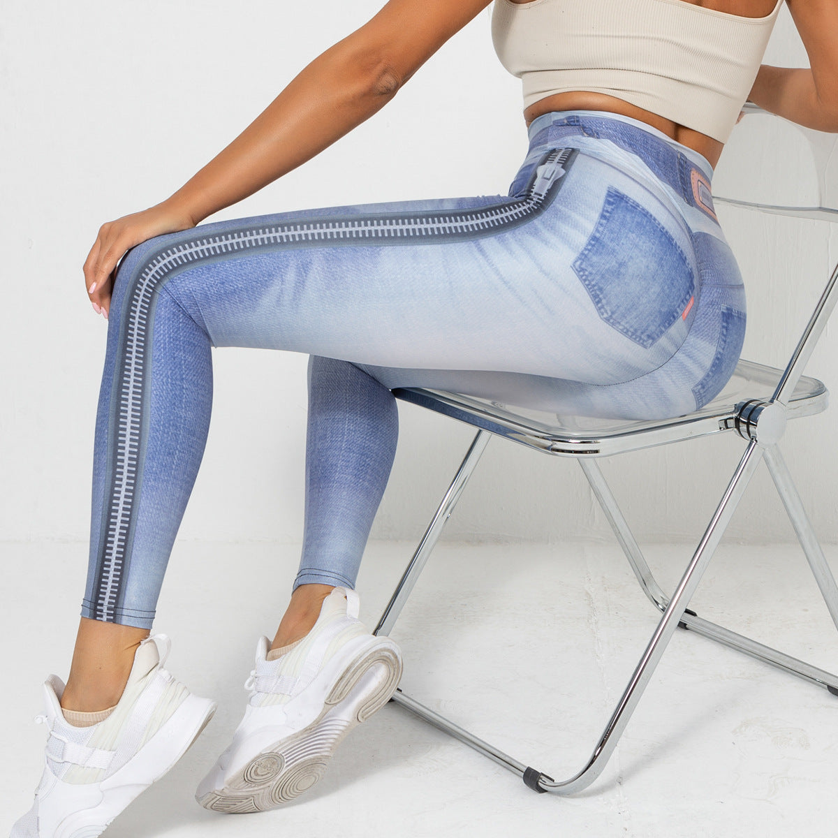 Digital Print Denim Jeans Style Blue Tight Women Sport Leggings Running Fitness Yoga Pants Leggings