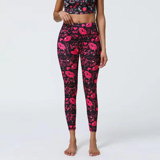 Valentine's Day Printed High Thick Sporty Full Length High Quality Polyester Spandex Super Soft Women