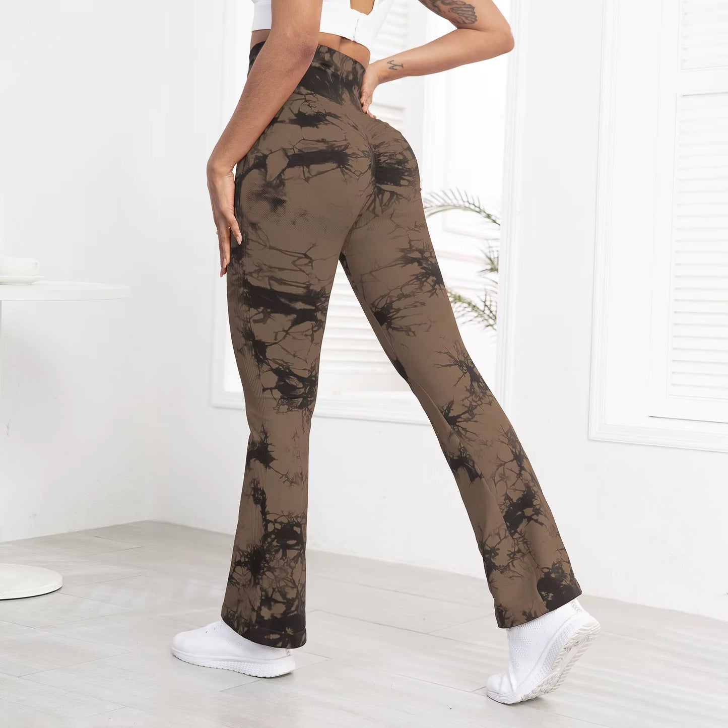 Tie-Dye Plus Size Tummy Control Compression Butt Lifting Flare Leggings for Women With Pockets