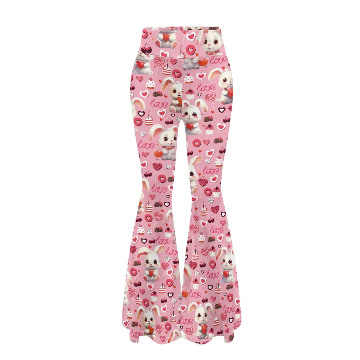 Flared Yoga Pants with Rainbow Heart Pattern Valentine's Day Themed Leggings for Women