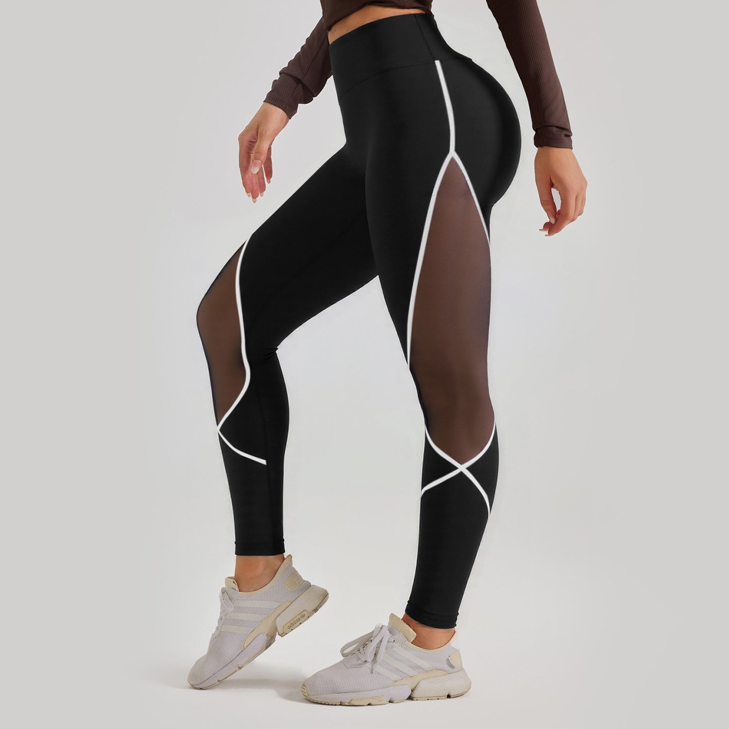 High-Waist Hip-Lifting Women's Yoga Pants Cross-Border Zone Color-Block Mesh Long Pants for Running