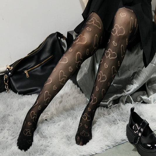 High Quality Fashion Jacquard Fishnet Stockings Tights Leggings Girls Pantyhose Sheer Transparent Pantyhose With Heart