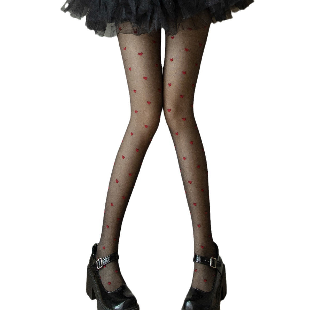 Hot Selling Red Heart Polka Jacquard Charming Sexy Leggings Slim Transparent Black Pantyhose