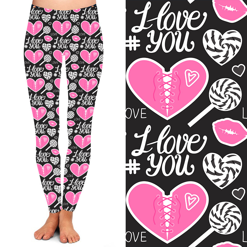 Buttery Soft Double Side Brushed pink Valentine Heart Printed Leggings