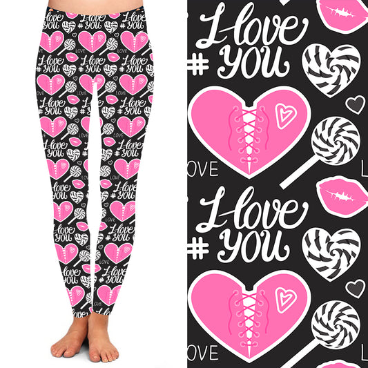Buttery Soft Double Side Brushed pink Valentine Heart Printed Leggings