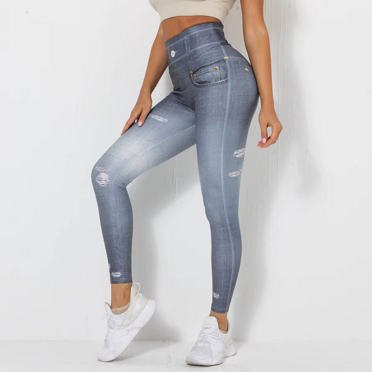 Digital Print Denim Jeans Style Blue Tight Women Sport Leggings Running Fitness Yoga Pants Leggings