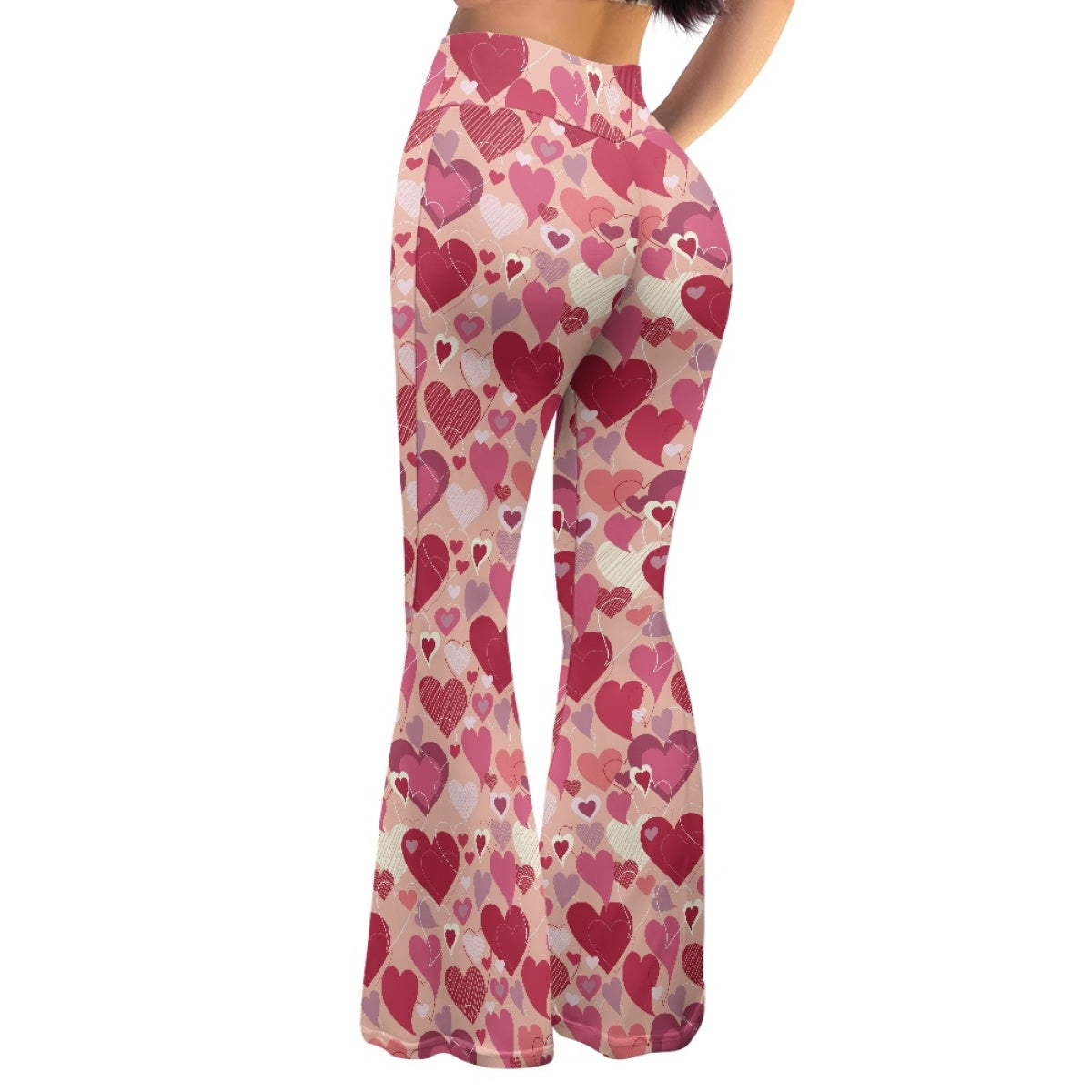 Flared Yoga Pants with Rainbow Heart Pattern Valentine's Day Themed Leggings for Women