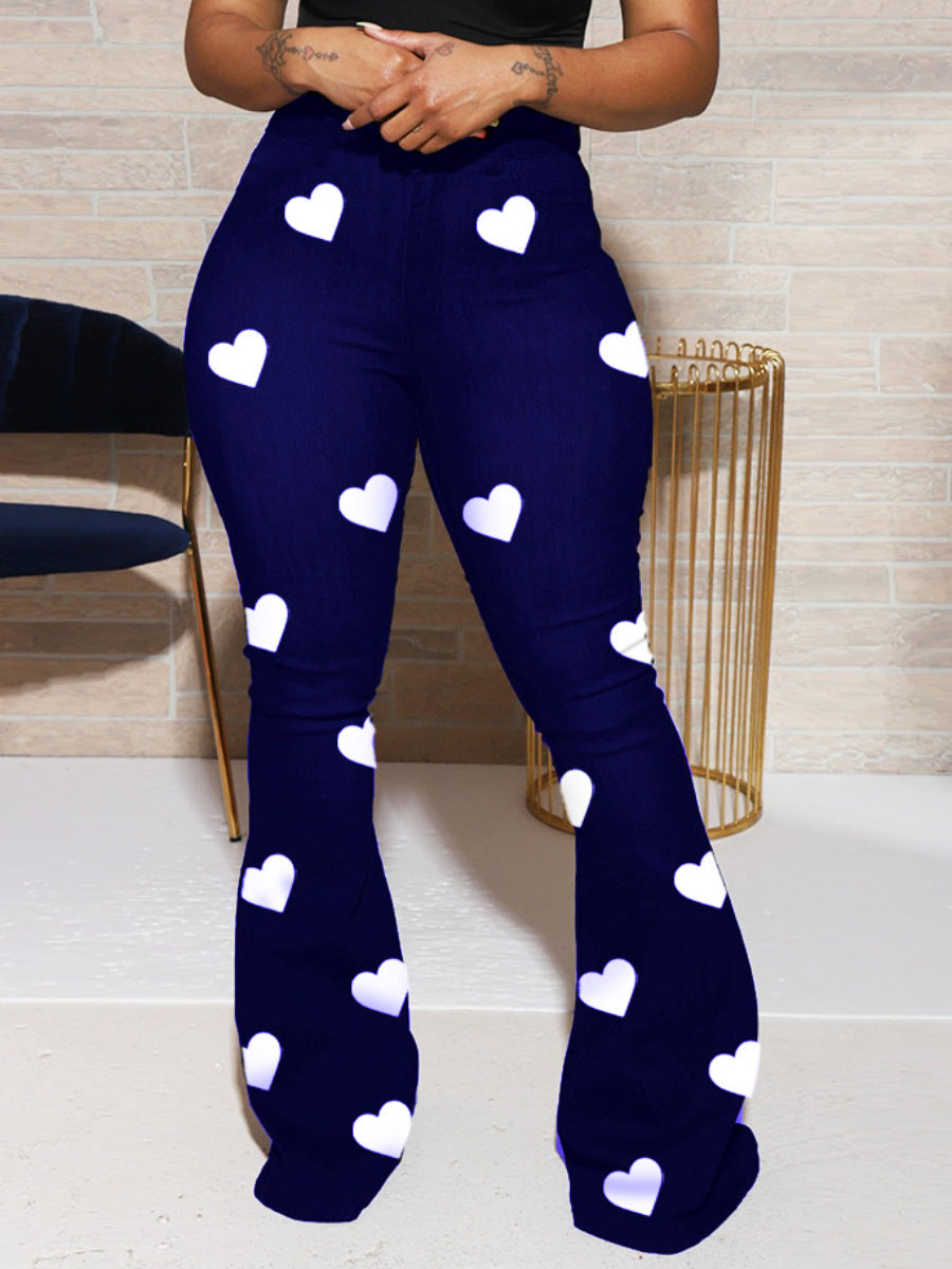 Love Printing Classic High-Waisted Oversized Trousers for Women'S Micro-Laser Pants