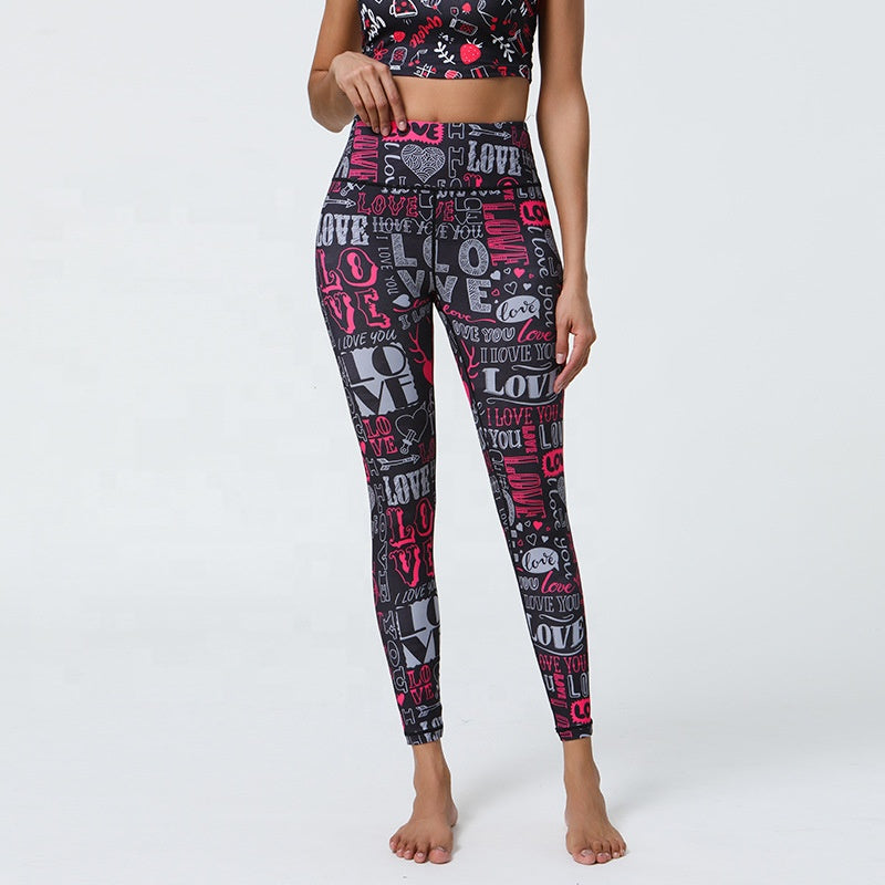 Valentine's Day Printed High Thick Sporty Full Length High Quality Polyester Spandex Super Soft Women