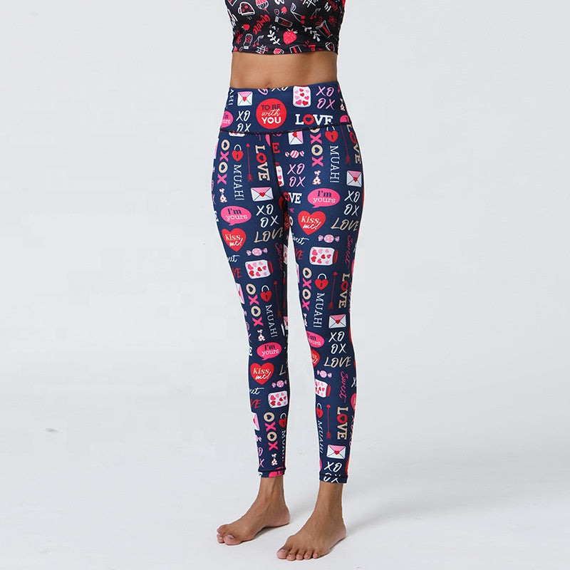 Valentine's Day Printed High Thick Sporty Full Length High Quality Polyester Spandex Super Soft Women