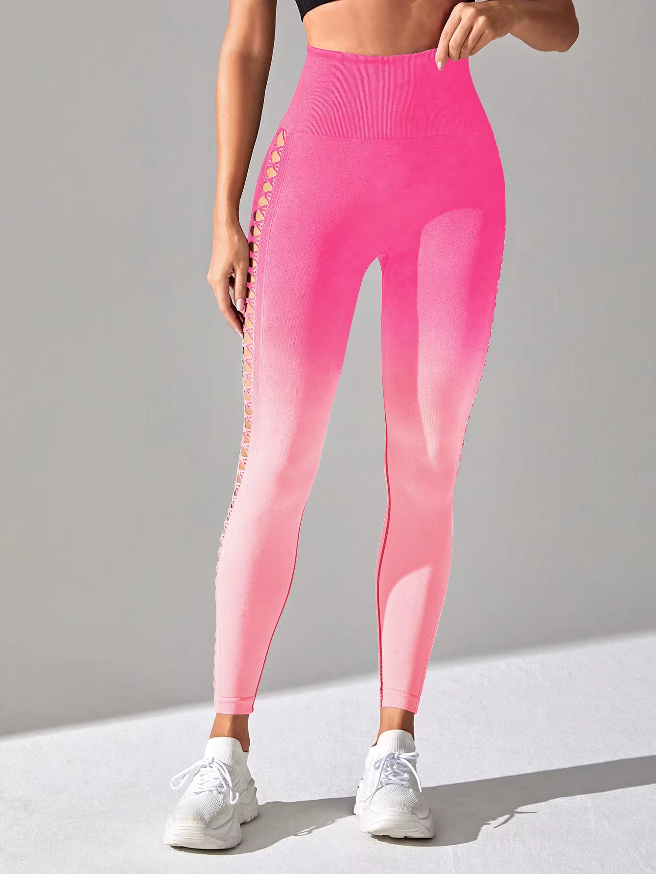 Sports Gym Outfits Breathable Hollow Mesh Design High Waist Tight Tie Dye Yoga Pants Leggings for Women