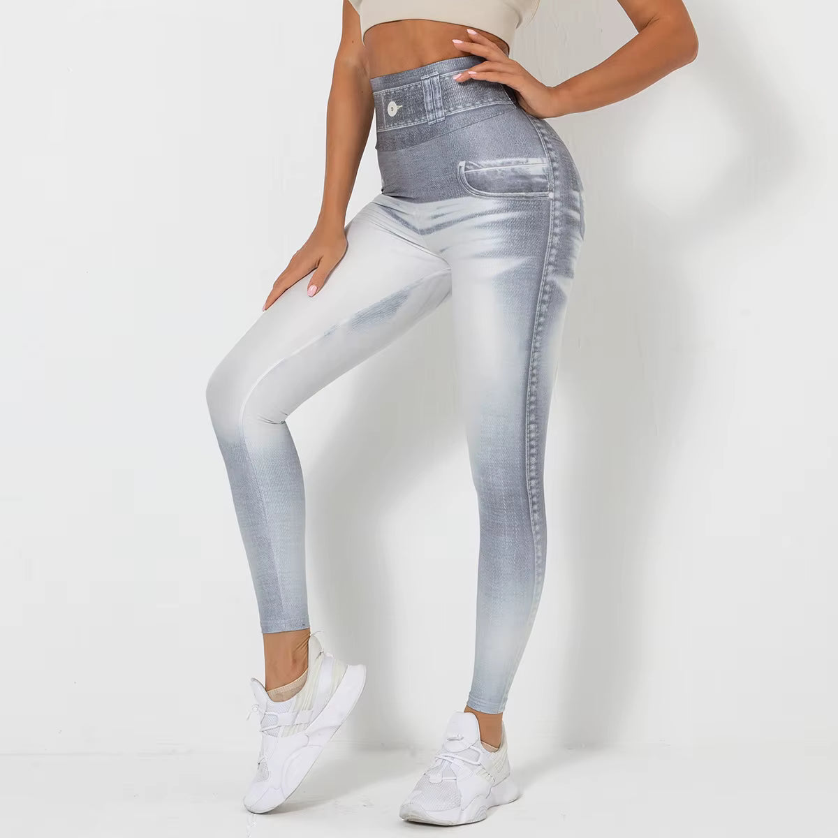 Digital Print Denim Jeans Style Blue Tight Women Sport Leggings Running Fitness Yoga Pants Leggings