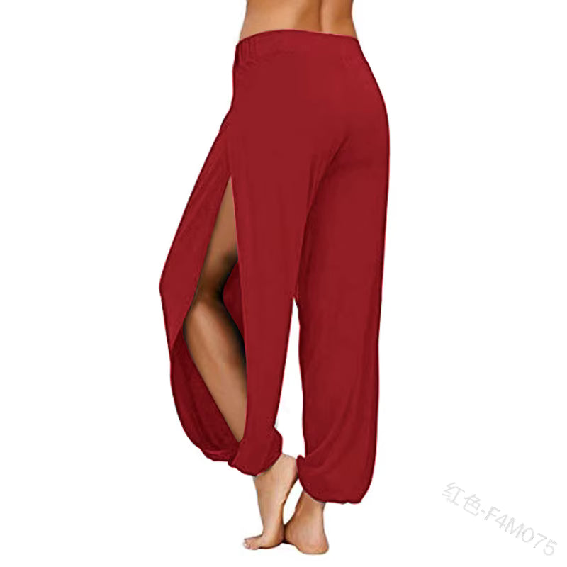 Summer New Harem Pants for Women Double High Slit Leg Flowy Yoga Pant Pilates Dance Hippie Wrap Beach Cover-Up Pants