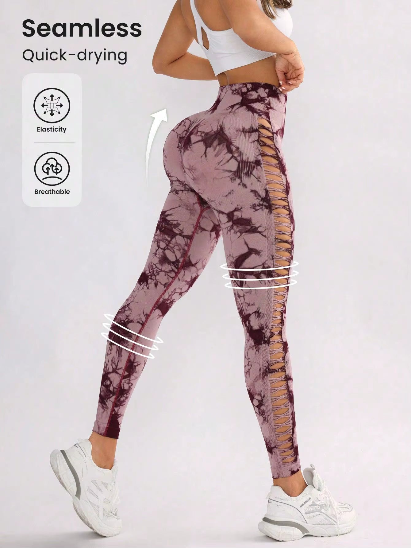Sports Gym Outfits Breathable Hollow Mesh Design High Waist Tight Tie Dye Yoga Pants Leggings for Women