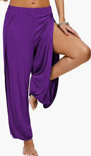 Summer New Harem Pants for Women Double High Slit Leg Flowy Yoga Pant Pilates Dance Hippie Wrap Beach Cover-Up Pants