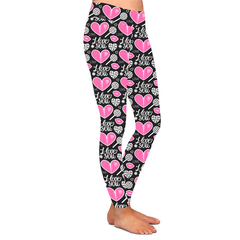 Buttery Soft Double Side Brushed pink Valentine Heart Printed Leggings