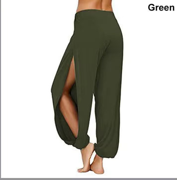 Summer New Harem Pants for Women Double High Slit Leg Flowy Yoga Pant Pilates Dance Hippie Wrap Beach Cover-Up Pants