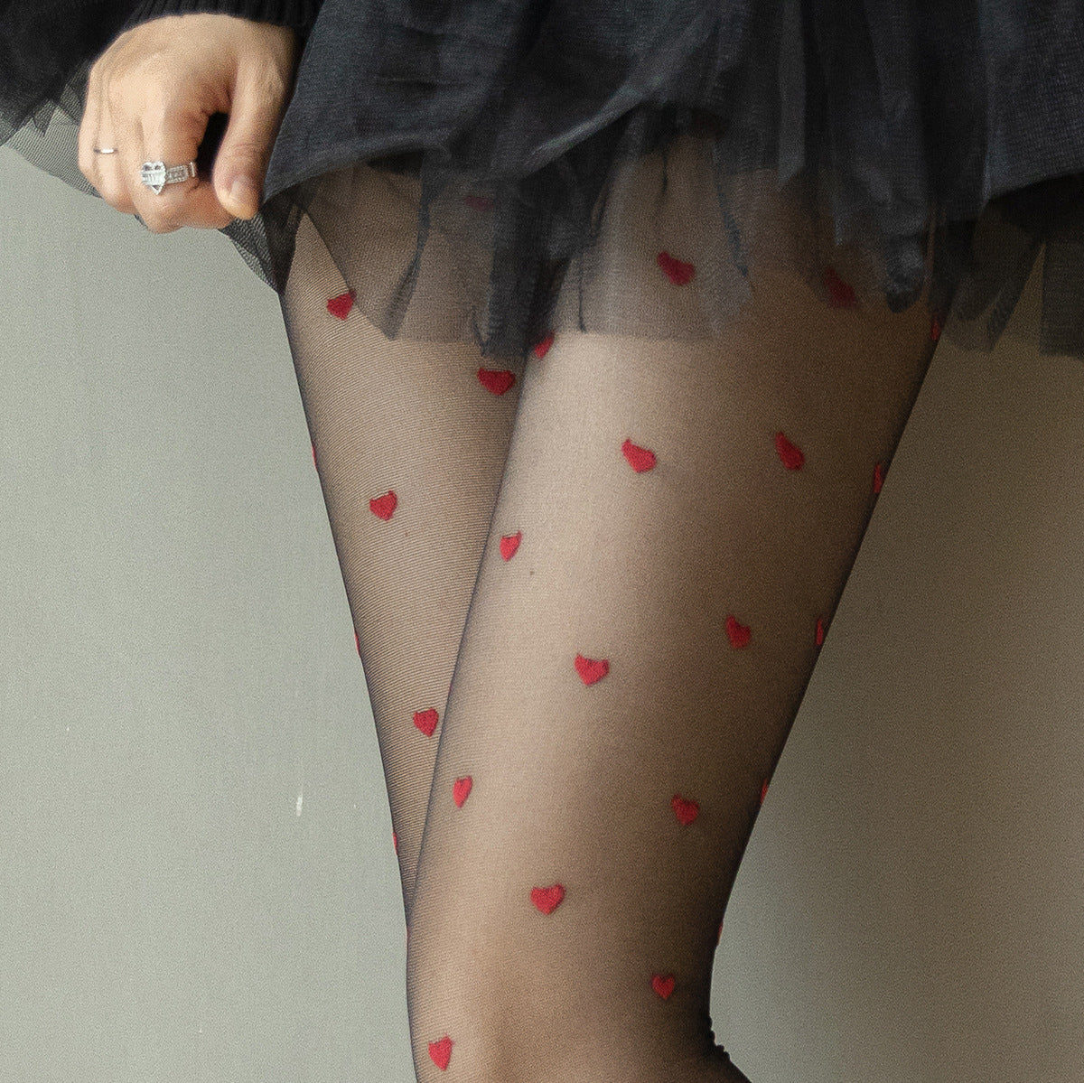 Hot Selling Red Heart Polka Jacquard Charming Sexy Leggings Slim Transparent Black Pantyhose