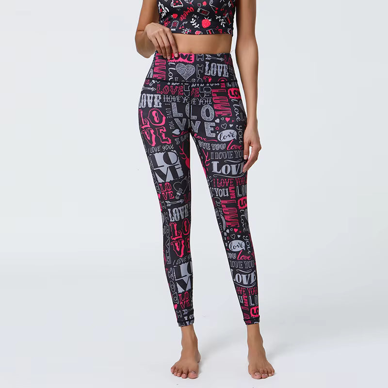 Valentine's Day Printed High Thick Sporty Full Length High Quality Polyester Spandex Super Soft Women