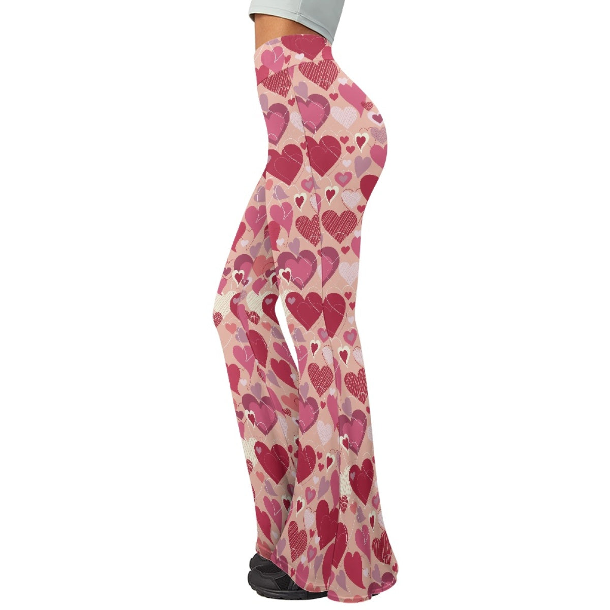 Flared Yoga Pants with Rainbow Heart Pattern Valentine's Day Themed Leggings for Women