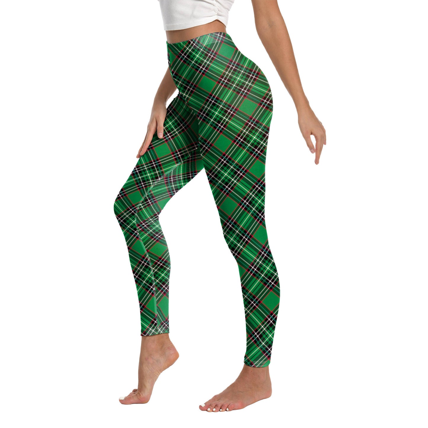 St.Patrick's Day Green High Waist Yoga Pants - Green Plaid