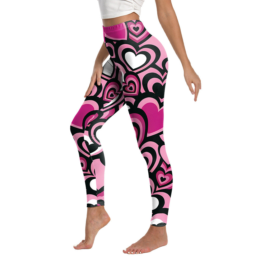 Women's High Waist Yoga Fitness Pants Valentine's Day Series Printed Cross-Border New Thin Leggings Large Stretch Summer