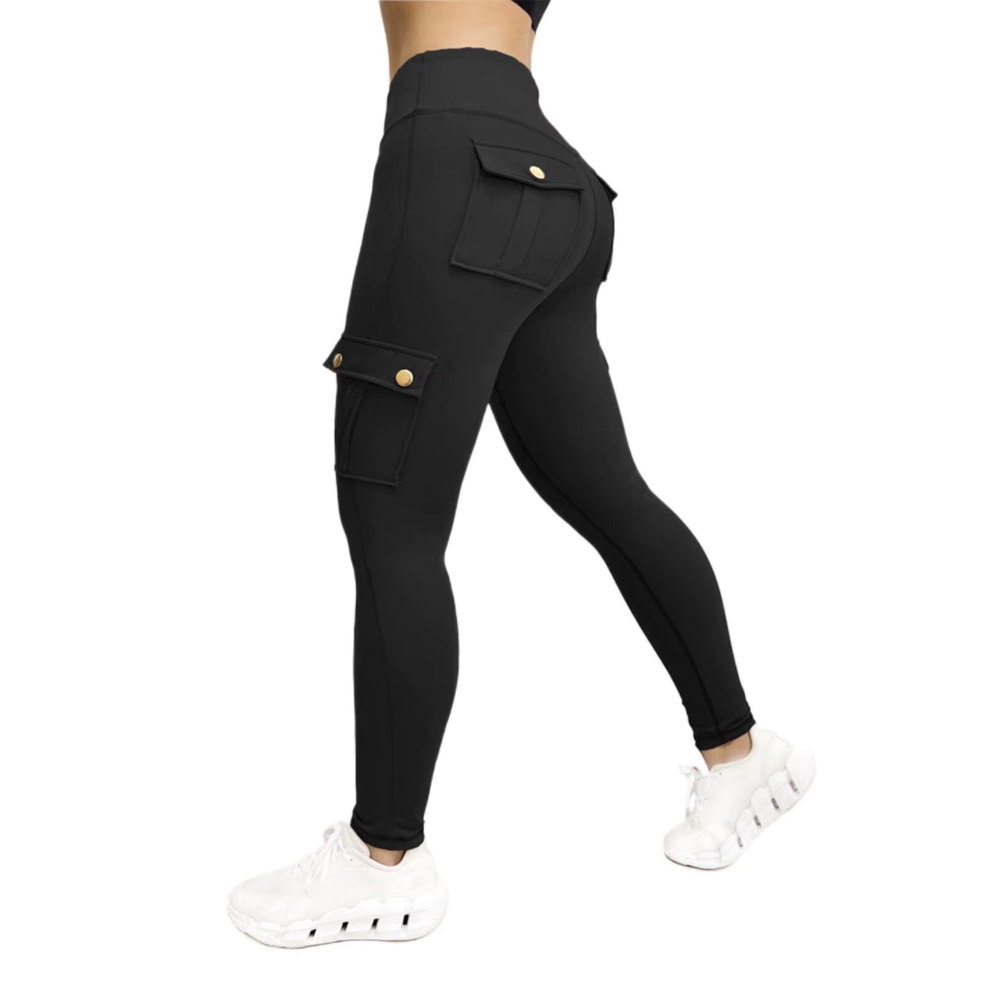 High Waisted Women's Workout Cargo Pants 4-Way Stretch Solid Pattern Scrunch Butt Lifting Yoga Leggings with Pockets
