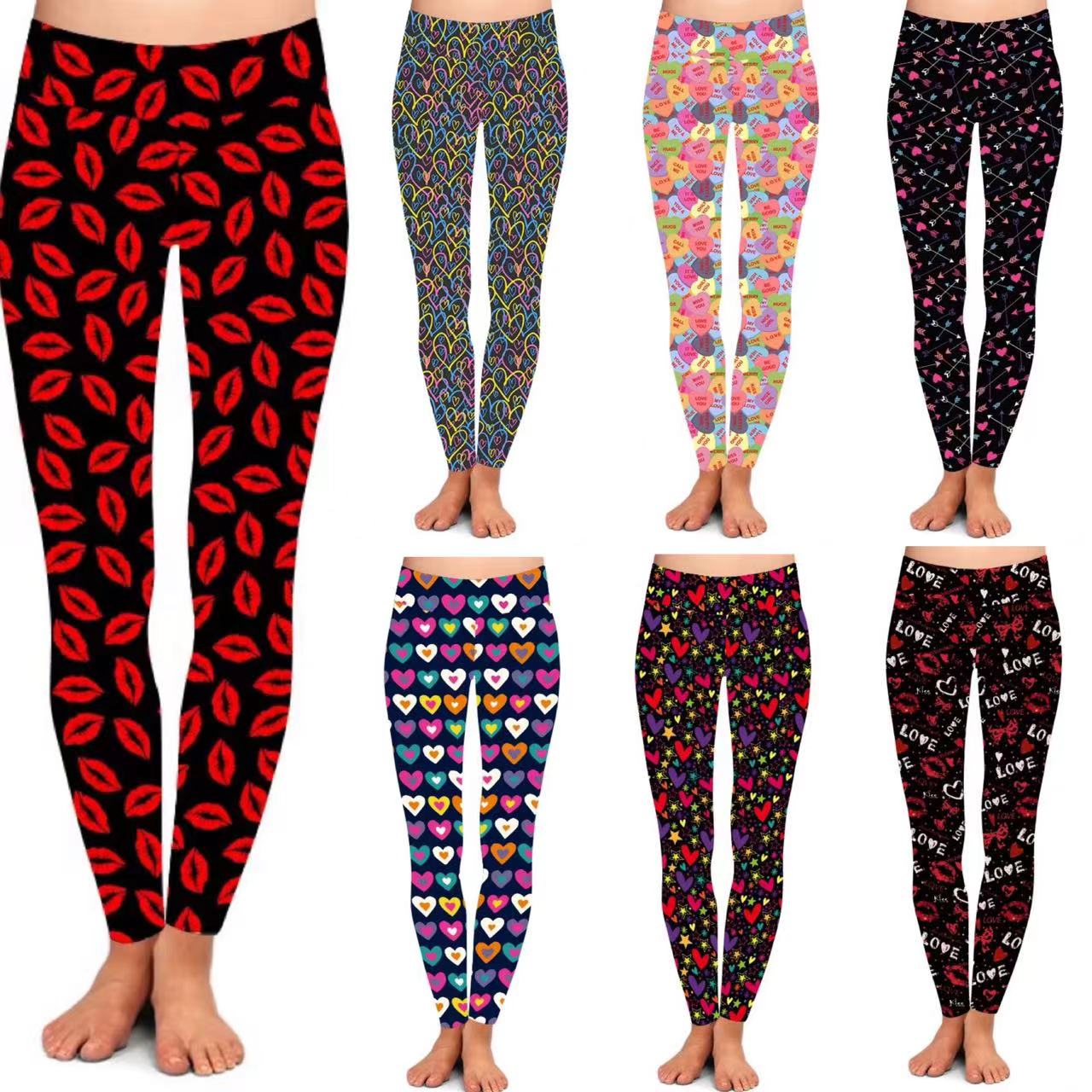 Digital Print Sexy Lips Bowknot Valentine Red Heart love Letters Printed Legging