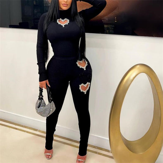 New Arrivals love Heart Valentines Outfits Women 2 Piece Legging Set Women