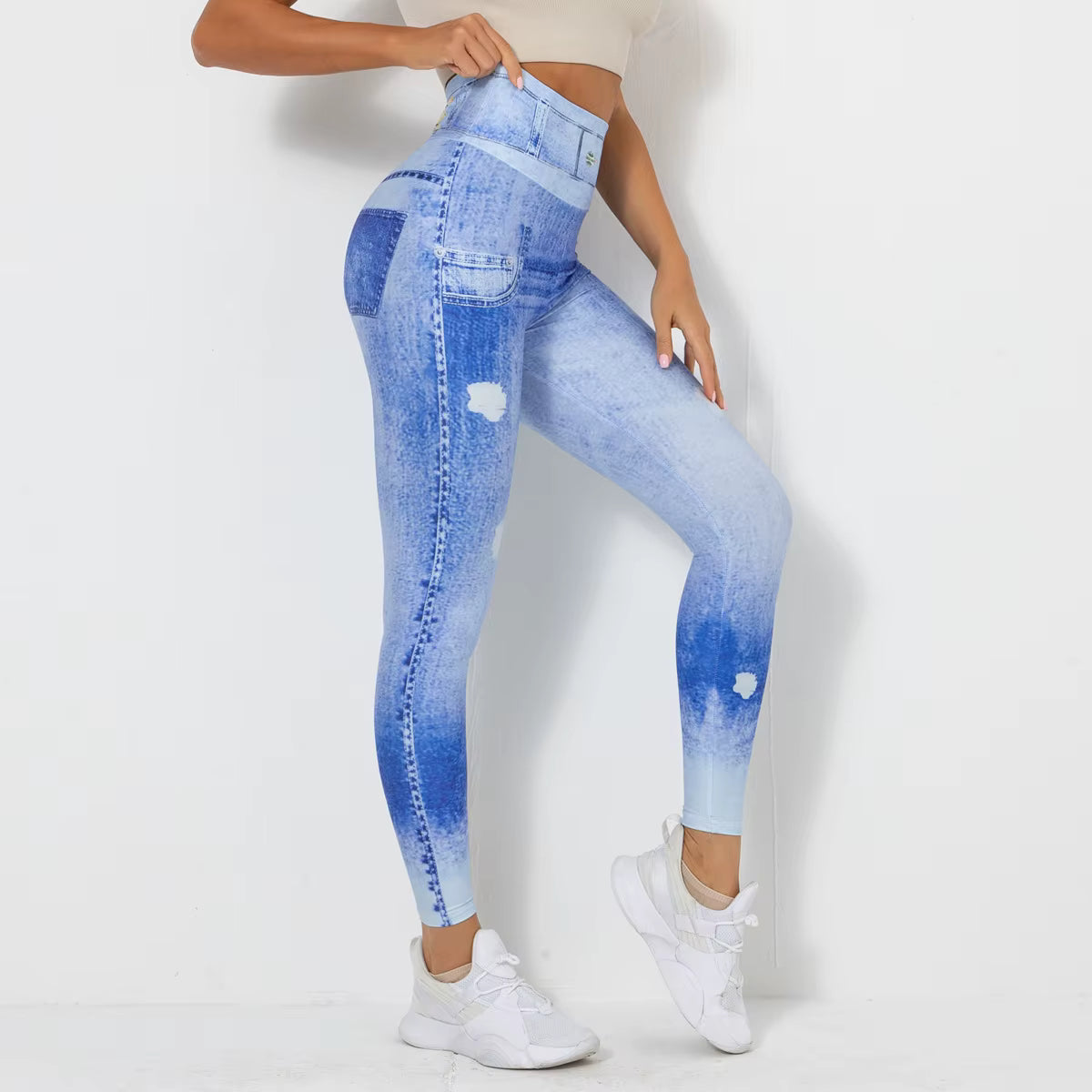 Digital Print Denim Jeans Style Blue Tight Women Sport Leggings Running Fitness Yoga Pants Leggings