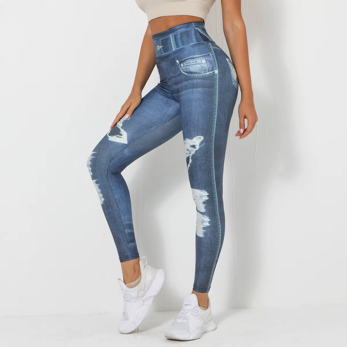 Digital Print Denim Jeans Style Blue Tight Women Sport Leggings Running Fitness Yoga Pants Leggings