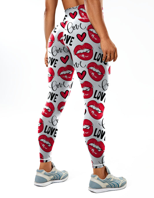 Hot Sportswear Printed Valentine's Day Letters love High Waisted Hip Lift Stylish Stretch Exercise Tights Yoga Pants Leggings