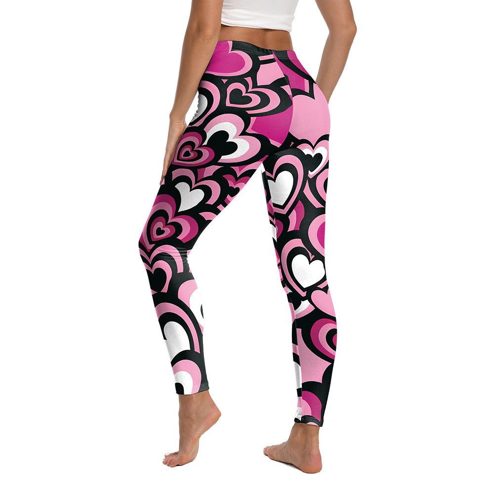 Women's High Waist Yoga Fitness Pants Valentine's Day Series Printed Cross-Border New Thin Leggings Large Stretch Summer