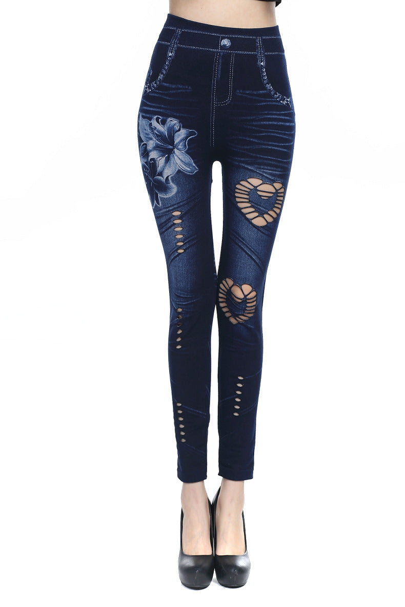 Slim High Waist Skinny Jeans for Women Heart Flowers Yoga Jeans Scrunch Butt Jeans Leggings