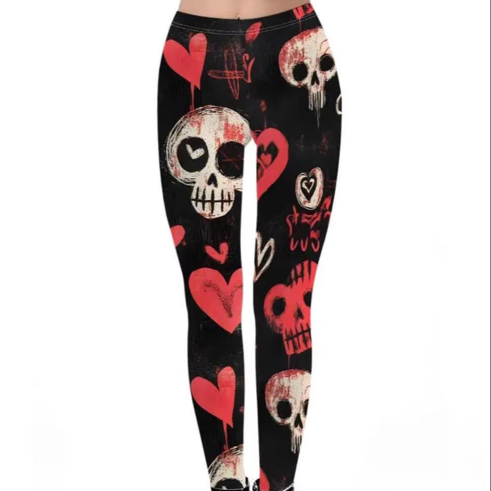 Women's Thin High Waist Seamed Stretch Fitness Running Printed Yoga Pants Breathable Knitted Material Patterned Yoga Leggings