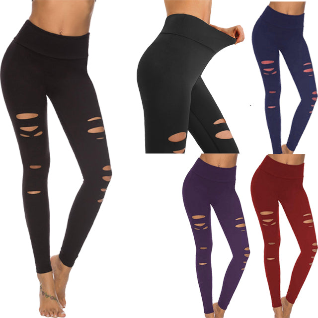 High Quality Women Seamless Yoga Pants Casual Cutout Ripped Butt Lifter Tummy Control Yoga Skinny Leggings