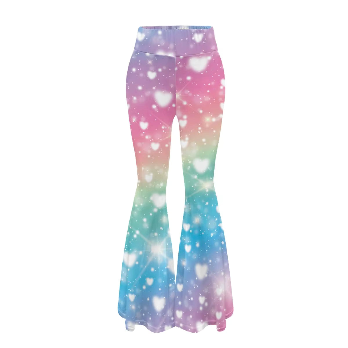 Flared Yoga Pants with Rainbow Heart Pattern Valentine's Day Themed Leggings for Women