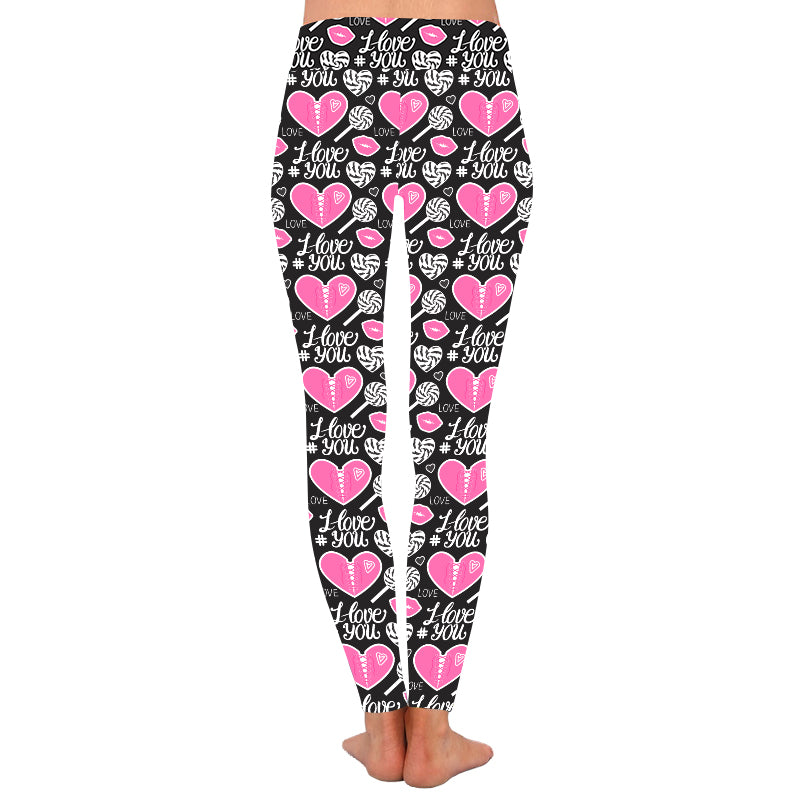 Buttery Soft Double Side Brushed pink Valentine Heart Printed Leggings
