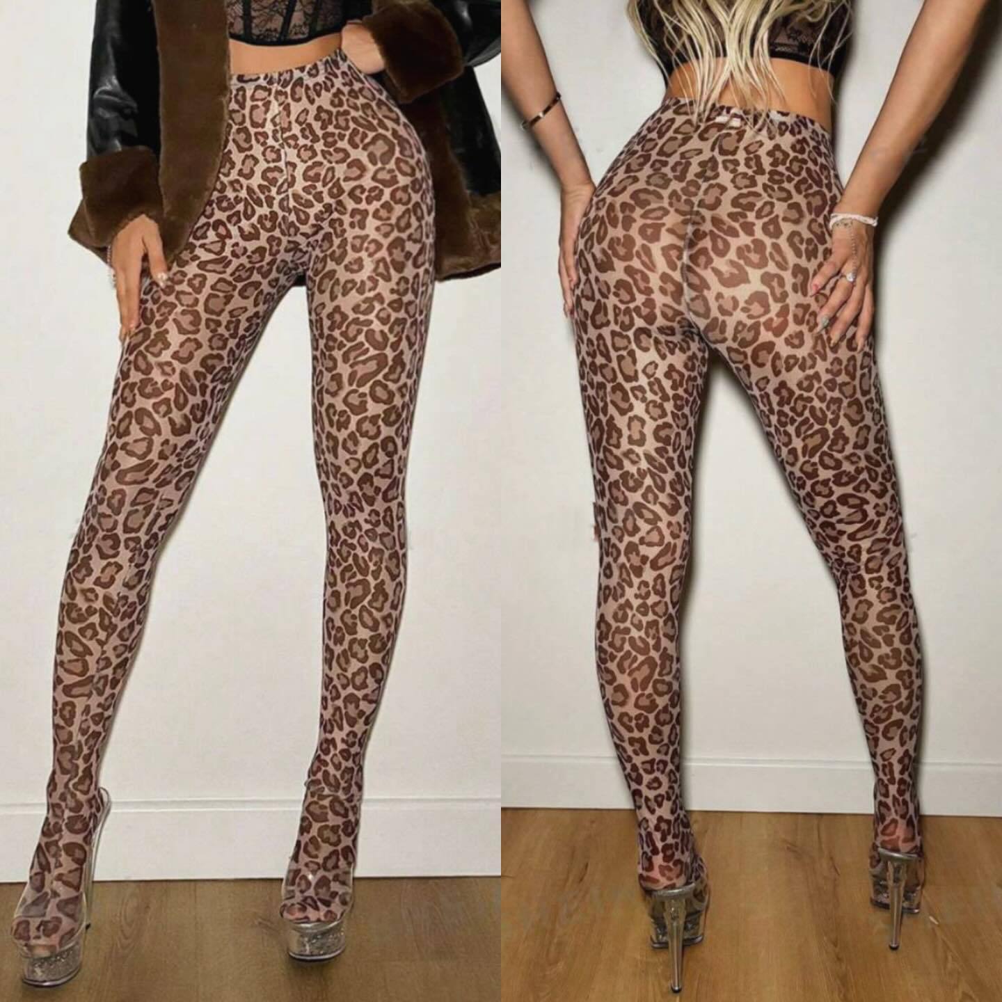 Valentine's Day High Waisted Leopard Print Yoga Pants Sports Stretch Leggings for Women