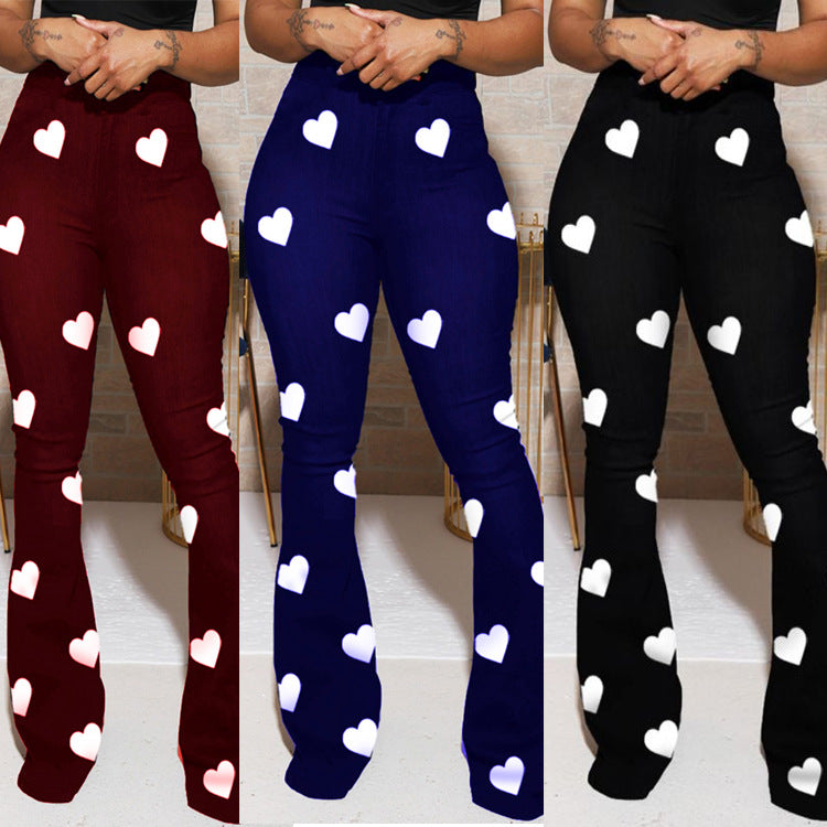 Love Printing Classic High-Waisted Oversized Trousers for Women'S Micro-Laser Pants