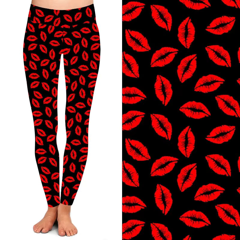 Digital Print Sexy Lips Bowknot Valentine Red Heart love Letters Printed Legging