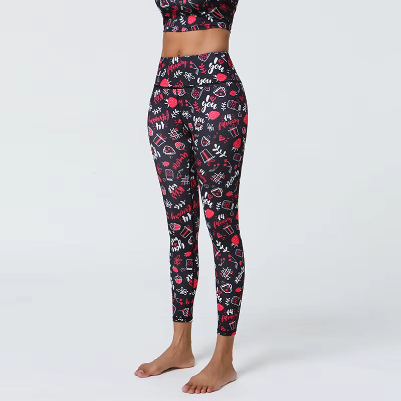 Valentine's Day Printed High Thick Sporty Full Length High Quality Polyester Spandex Super Soft Women